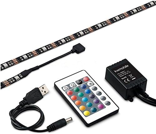 IFICLED 2 Packs Bias Lighting for HDTV USB LED Strip with Remote controller , Multi Color RGB LED Neon Accent Lighting System Kit for Flat Screen TV LCD, Desktop PC , Reduce eye fatigue