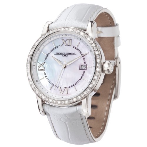 Jorg Gray JG2400-11 - Lady's Watch, Swiss Mvt, 0.96cttw Genuine Diamonds Set on Case, Date Display, Leather Straps