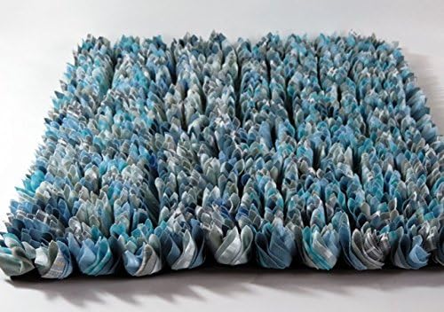 Amish Hand Sewn Rag Rug in Turquoise, Gray, and Blue