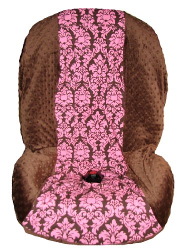 Cheap Toddler Car Seat Cover - Darling Damask Pink and Brown Minky Toddler Car Seat Cover