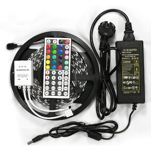 16.4ft 5M Waterproof Flexible strip 300leds Color Changing RGB SMD5050 LED Light Strip Kit RGB 5M +44Key Remote+12V 5A Power Supply