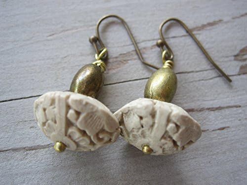 White Cinnabar and Brass Earrings