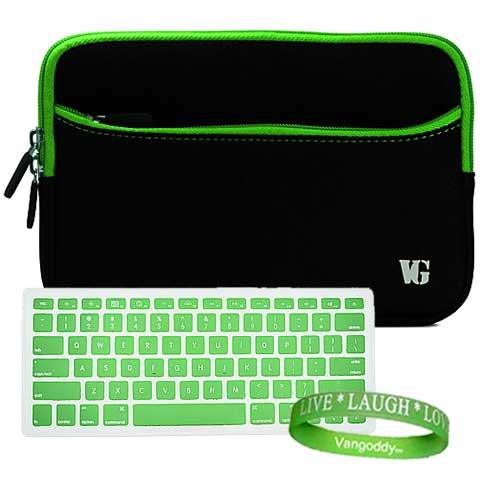 Double Woven Neoprene *Green Trim* MacBook Sleeve with Extra Pocket For All Models of the 13 Inch Macbook (MC516LL/A , ect ¦ ) + () MacBook Keyboard Skin + VanGoddy Live * Laugh * Love Wrist Band!!!