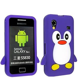 PURPLE COLOUR CUTE PENGUIN SILICONE PROTECTION CASE COVER FOR SAMSUNG GALAXY ACE S5830