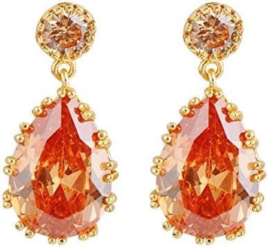 Junxin Jewelry Waterdrop Champagne Swarovski Dangle Earring Yellow Gold Plated