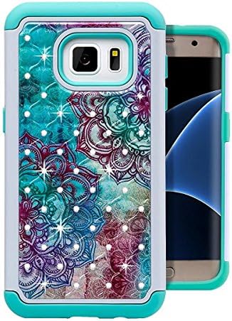 Galaxy S7 Edge Case, S7 Edge Case, ArtMine Mandala Floral Dual Layers (Studded Rhinestone Hard Shell &amp; Soft Silicone TPU) High Impact Shockproof Durable Cover Case for Samsung Galaxy S7 Edge - Teal