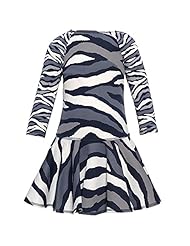 Girls Zebra Print Raglan Sleeves Cotton/Polyester/Spandex/Scuba/Knit Dropped   Waistline  Dress