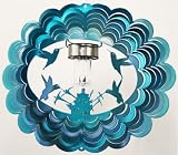 Stainless Steel Solar Light Hummingbird - 16 Inch Wind Spinner, Teal