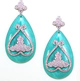 Angelique De Paris Goa Pearl Platinum Rhodium Finish Resin Post Dangle Earrings in Aqua/Silver