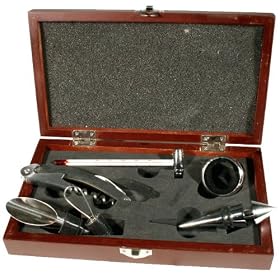 coffret sommelier - set � vin - Bois Brun - 5 Accessoires inox