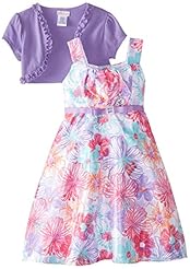 Girls  Floral Print Polyester/Silk/Shantung/Knit  Dress With a Ribbon  and Ruffles