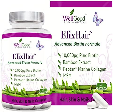 Best Hair Growth Vitamins 2016 3 in 1 Hair, Skin &amp; Nails ELIXHAIR with Maximum Biotin 10,000mcg + MSM + Silica + Collagen + Hyaluronic acid 100% NATURAL 2 MONTHS SUPPLY