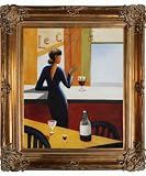 Art Reproduction Oil Painting - Le Cafe with Renaissance Bronze Frame - Bronze Finish - 30 X 34 - Hand Painted Framed Canvas Art
