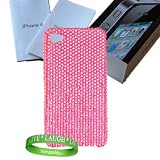 Apple iphone 4 Accessories Kit: Sparkling Pink Rhinestone Design Hard Snap On Crystal Case + VG Live * Laugh * Love Wrist Band!!!