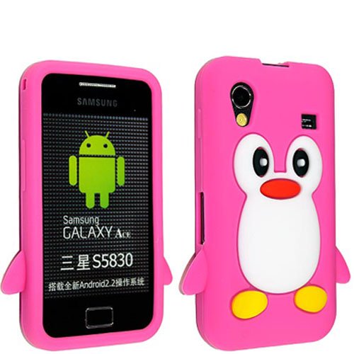 PINK COLOUR CUTE PENGUIN SILICONE PROTECTION CASE COVER FOR SAMSUNG GALAXY ACE S5830