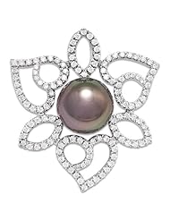 Tahitian Black Pearl Pendant with Diamonds in 14K White Gold (10-11mm)