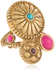 T Tahari Worn Gold with Multi-Stone Stretch Adjustable Ring