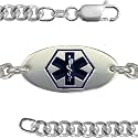 Jewelco London Silver Gents Medic Alert Bracelet with Navy Enamelled 