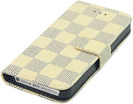 iPhone 5 5S Case, + HD LCD Screen Protector, gtsy® kit pack set BUNDLE - 1 Leather Fashion Designer Wallet Flip Cover Skin Case Stand and 1 Liquid Crystal Display Screen Protector [LIFETIME CASE WARRANTY] (iPhone 5 5S White/Grey)