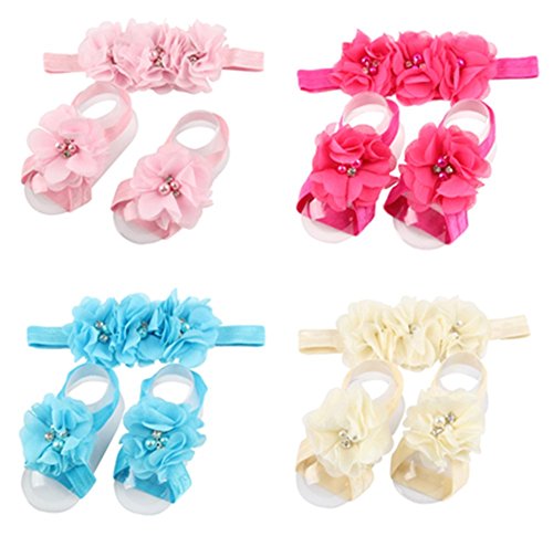 ROEWELL® 4 Sets of Baby's&Girl's HeadBands/ Hair Bows and Barefoot Flower Feet Accessories