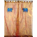 2 Amber Elephant Sari Curtains Window Treatment Panels by NovaHaat