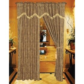 Micro Suede Camel Curtain Set w  Valance Sheer Tassels by KingLinen