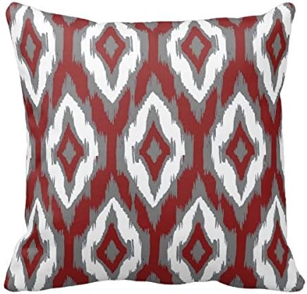 Personalized 18x18 Inch Square Modern Gray Burgundy White Ikat Tribal Pattern 1A Throw Pillow Cotton Throw Pillow Case Decor Cushion Covers