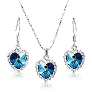 Swarovski Elements - Parure de bijoux 3 pièces - pendentif et boucles d'oreilles Coeur de l'Océan en cristal - chaîne 45 cm