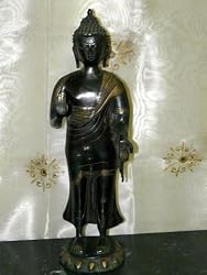 Lord Buddha, the Universal Teacher Antiquated Brass Buddha Statue 21"