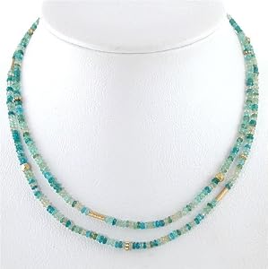 Apatite Gemstone Bead and Gold Vermeil Two Strand Choker Necklace 16" Length, #8601