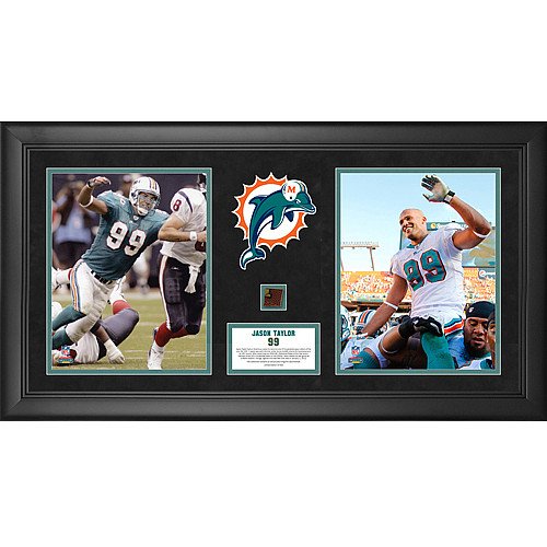 Mounted Memories Miami Dolphins Jason Taylor Photos & Piece of Game-Used Football Plaque - Ltd Edition