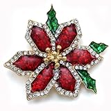 Beautiful Christmas Red Poinsettia Flower Brooch Pin Christmas Gift thumbnail