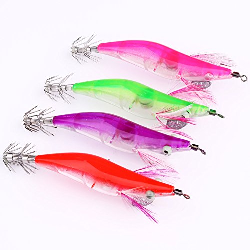 VERY100 Lot4Pcs Shrimp Flashing LED Light Squid Jig Fishing Lure Prawn Tackle Hooks 10cm