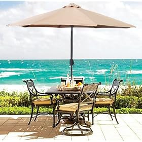 New 9' Tan Aluminum Patio Umbrella W/ Crank & Tilt