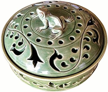 Wisdom Arts - Green Ceramic Frog Incense Holder with Lid 6" Diameter