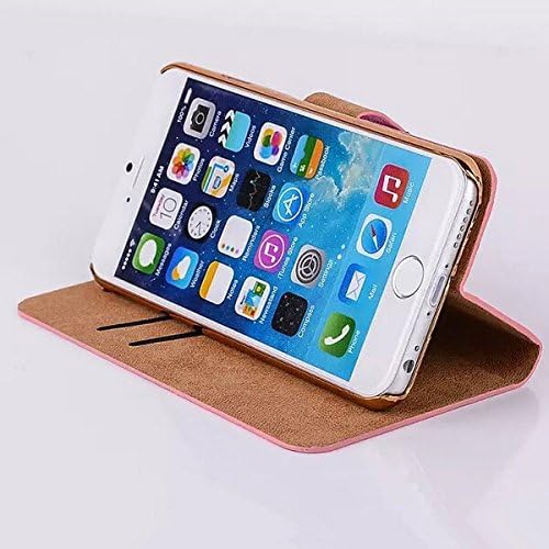 Luxury Pink Leather Wallet Case for Apple Iphone 6 6s 4.7 Inch (Crystal Diamond)