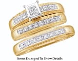 Image of Stunning 3 Pc. Yellow Gold 1/4 ct Diamond Trio Wedding Set For Him and Her