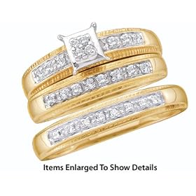 Stunning 3 Pc. Yellow Gold 1/4 ct Diamond Trio Wedding Set For Him and Her by Wedding Diamond