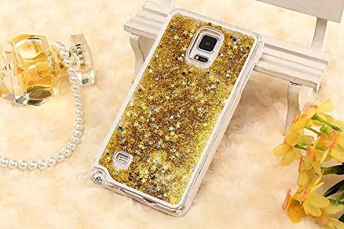 Samsung Galaxy Note 4 Case, Galaxy Note 4 Fashion Cute Case, AKii [Glitter QuickSand Sparkle Stars Design] Galaxy Note 4 Case [Clear See Through] Durable Protective Case Cover with Free Accessories Slim Fit for Samsung Note 4 N900 - Gold