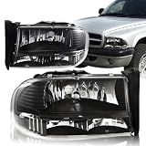 1997 - 2004 Dodge Dakota Black Housing Headlights with Clear Reflector Bumper Lights by HK5