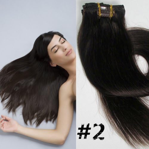 21 Color 15" 18" 20"22" 7pcs Straight Remy Clip in Real Human Hair Extensions 70gr/80gr (22inch   80gr, Color #2 Dark Brown)