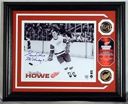 Gordie Howe Autographed Photomint with 2 Gold Coins - Plaque - Detroit Red Wings NHL Hockey