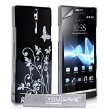 Yousave Accessories TM Schwarz / Silber Schmetterling Blumen IMD Harte Hybride Zur�ck Schutzh�lle Tasche F�r Das Sony Ericsson Xperia S LT26i Mit Displayschutz Folie Und Graues Micro Faser Poliertuchvon "Yousave"