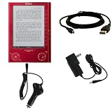 Sony Reader Touch / Pocket Edition (PRS-300, PRS-600) Digital Books USB 2in1 Sync and Charge Data Cable, Car Charger, and Wall / Travel Charger