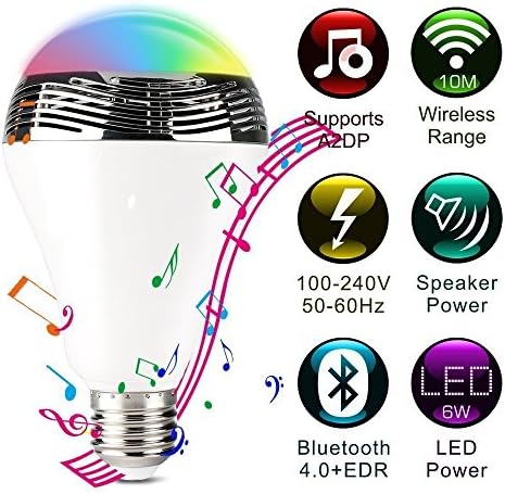 Sdida Wireless Bluetooth 4.0 Speaker Smart LED Night Light Bulb Audio Music RGB Lamp- Color Changing Lights By Smartphone Controlled -Works with Iphone, Ipad, Android Phone and Tablet