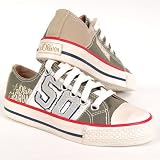 s.OLIVER KIDS, Kinder Canvas Leinen Freizeit Sneaker, Logoprint, khaki grün- beige