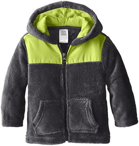 QT Baby Baby-Boys Infant Fleece Colorblock Mid Weight Jacket with Jersey Hood Lining, Charcoal, 24 Months