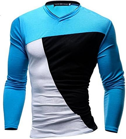 JFKFD Men's Polo Shirts Long Sleeve New Casual T-Shirts Tee Tops Slim Fit Stylish(Lake Blue)