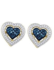 10K Yellow Gold 0.40CT Blue Diamond Heart Earrings