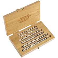 Alvord Polk 155-S-08 High-Speed Steel Taper Pin Reamer Set, Left Hand Spiral Flute, Uncoated Finish, 5-Piece, #0 - #5 Taper Pin Sizes in Wood Case